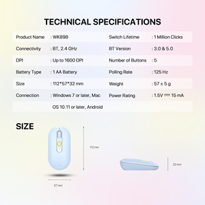 FANTECH GO MOCHI85 WK898 Set Bluetooth <strong>Keyboard</strong> &amp; <strong>Mouse</strong> for iPad Laptop <strong>Computer</strong> with Volume <strong>Control</strong> Office Features for Gaming