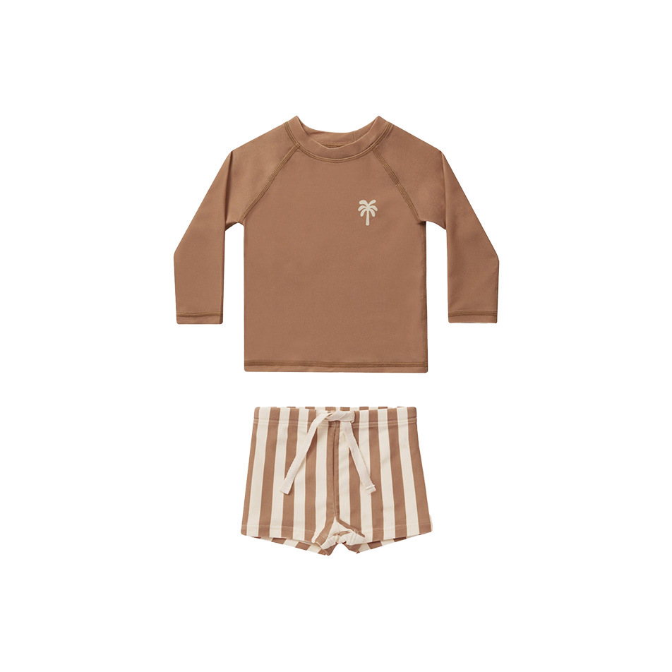 Maillot de bain deux pièces à rayures rouge brique