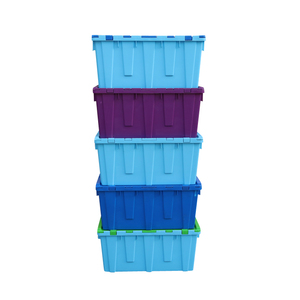 QS Warehouse Plastic Moving Crate Nestable Storage Attached Lid <strong>Containers</strong> Round Trip Tote <strong>Logistic</strong> Box for Transport - Product Image 2