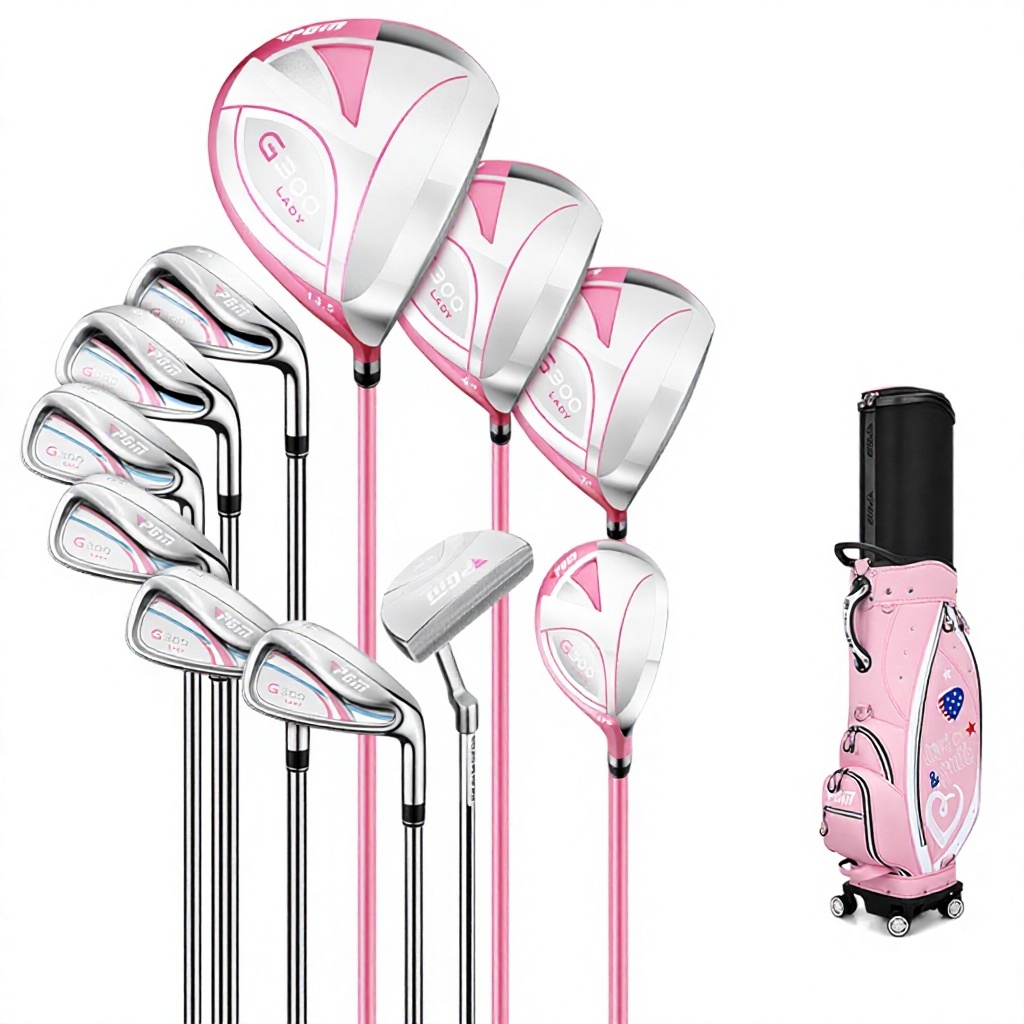 Sac de golf télescopique rose à 11 pièces avec manches en acier.