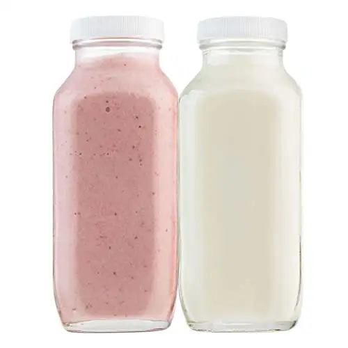 Botella de leche de vidrio cuadrada con tapas herméticas de plástico, recipientes para beber reutilizables con marcas de medición, yogur, batido