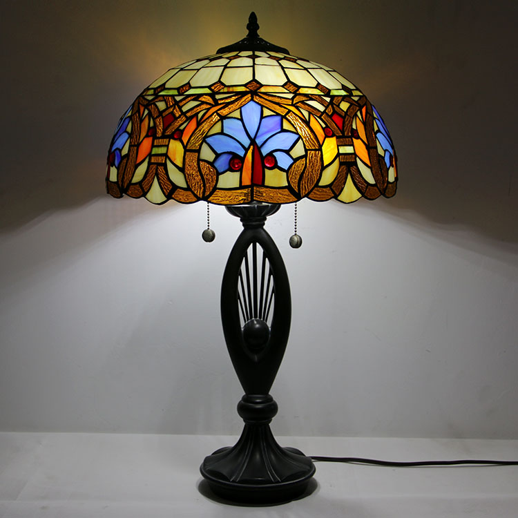 LongHuiJing Victorian Style Design 2-light Dark Antique Bronze Tiffany Table Lamp Handmade Old Table Lamps