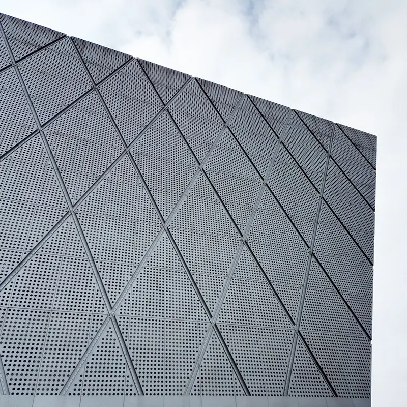 Panel de pared con grabado de fachadas, corte láser, paneles perforados de aluminio para fachadas