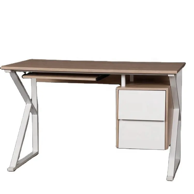 Vendita calda piano del tavolo in legno di alta qualità con cassetto 4 gambe in metallo bianco semplice singolo mobile commerciale design moderno del tavolo da ufficio