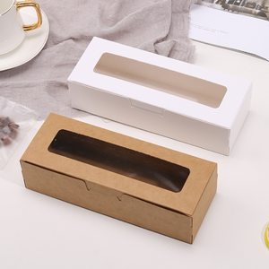 Finestra rettangolare aperta trasparente flip cover scatola di imballaggio carta kraft torta macaron biscotto caramelle scatole di immagazzinaggio per cupcake