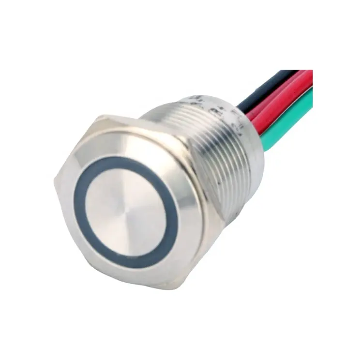 Waterproof IP67 16mm Blue LED 12V 24V DC Momentary Elevator Button Touch Dimming Switch With 150mm Wire Leader