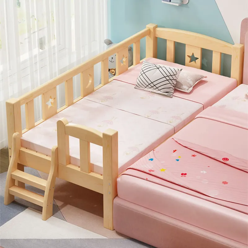 Moderne Single Size Kinderbed Slaapkamermeubilair Houten Babybedje Met Barrières Kinderbed