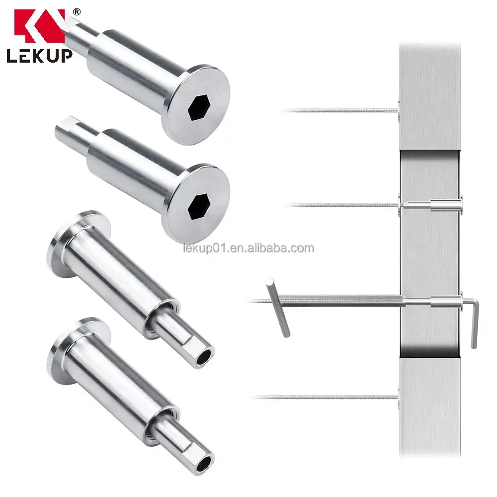 1/8" Hand Swage Tensioner T316 Stainless Steel Invisible Cable Railing Kit Hardware Tensioner for 2"x2" Metal Deck Post