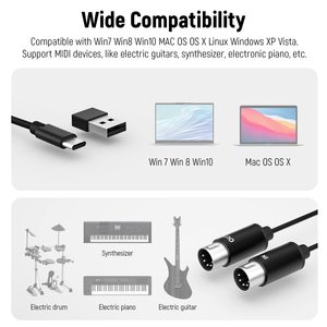Cable MIDI USB tipo C personalizado de 72,4 "/184cm de longitud con teclado/sintetizador de conexión de entrada y salida - Product Image 4