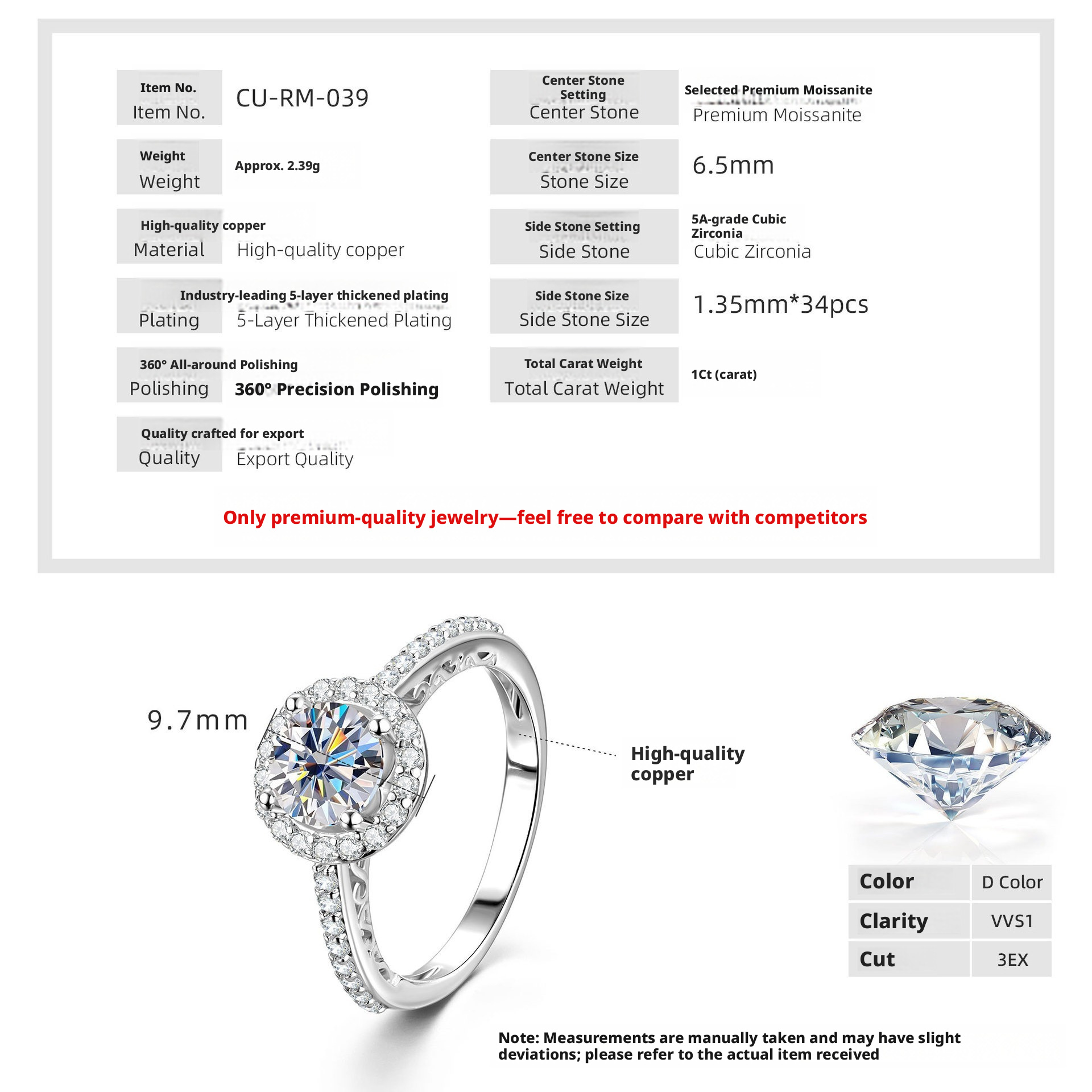 Moissanite+GRA Certificate-White Gold