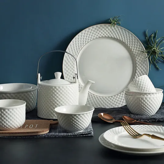 Conjunto de cerâmica para restaurante, conjunto de 33 peças de porcelana com prato e tigela, para decoração de restaurantes