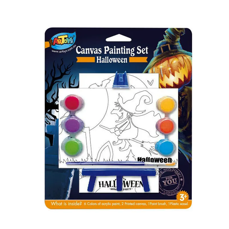 2 pezzi di halloween bambini da te sorso e vernice pre stampa dipinto su tela set con cavalletto in plastica