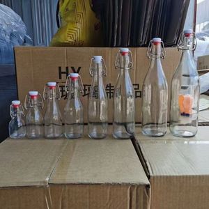 ガラスボトル250ml 500ml 750ml 1000mlガラスジュースビール瓶スイングトップクリップキャップ付きガラス水筒ジュース用