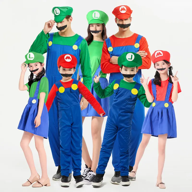 Süper Mario kostüm çocuklar Mario Luigi Bros tesisatçı tulum Mario Bros kostüm