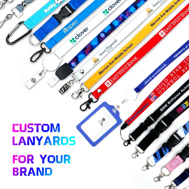 Custom Sublimatie Bedrukt Logo Polyester Lanyard Id Kaarthouder Nek Lanyard Band Met Logo Custom