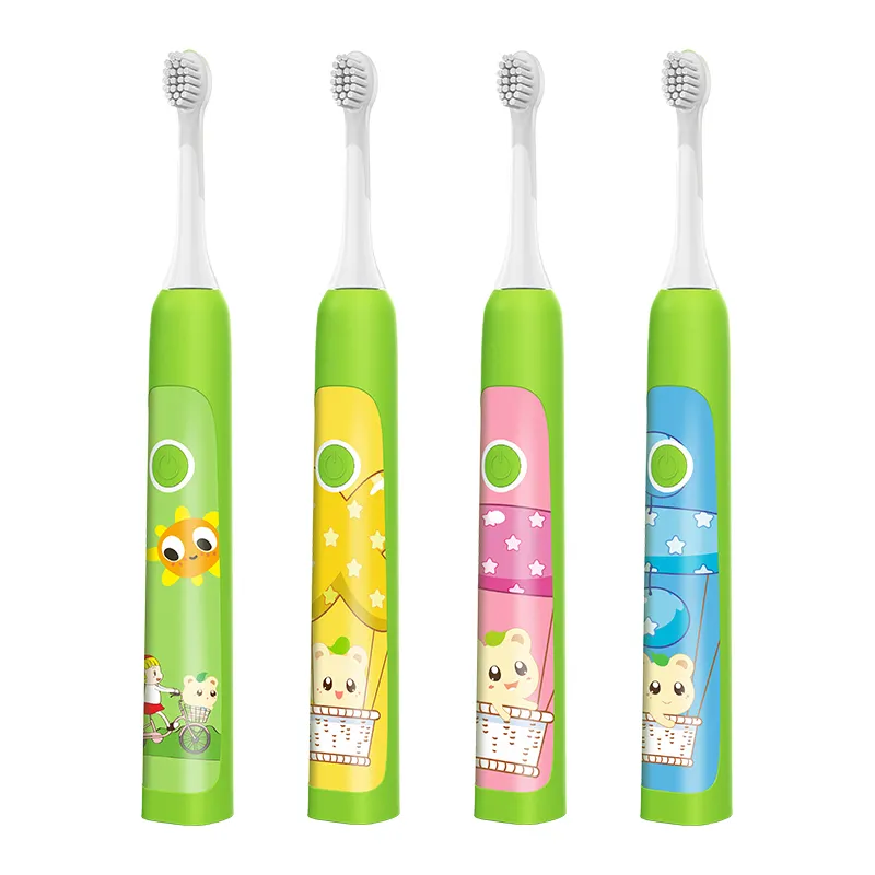 Çocuklar Sonic titreşim elektrikli diş fırçası komik karikatür Sticker kablosuz şarj bebek silikon malzemeler çocuk elektrikli diş fırçası