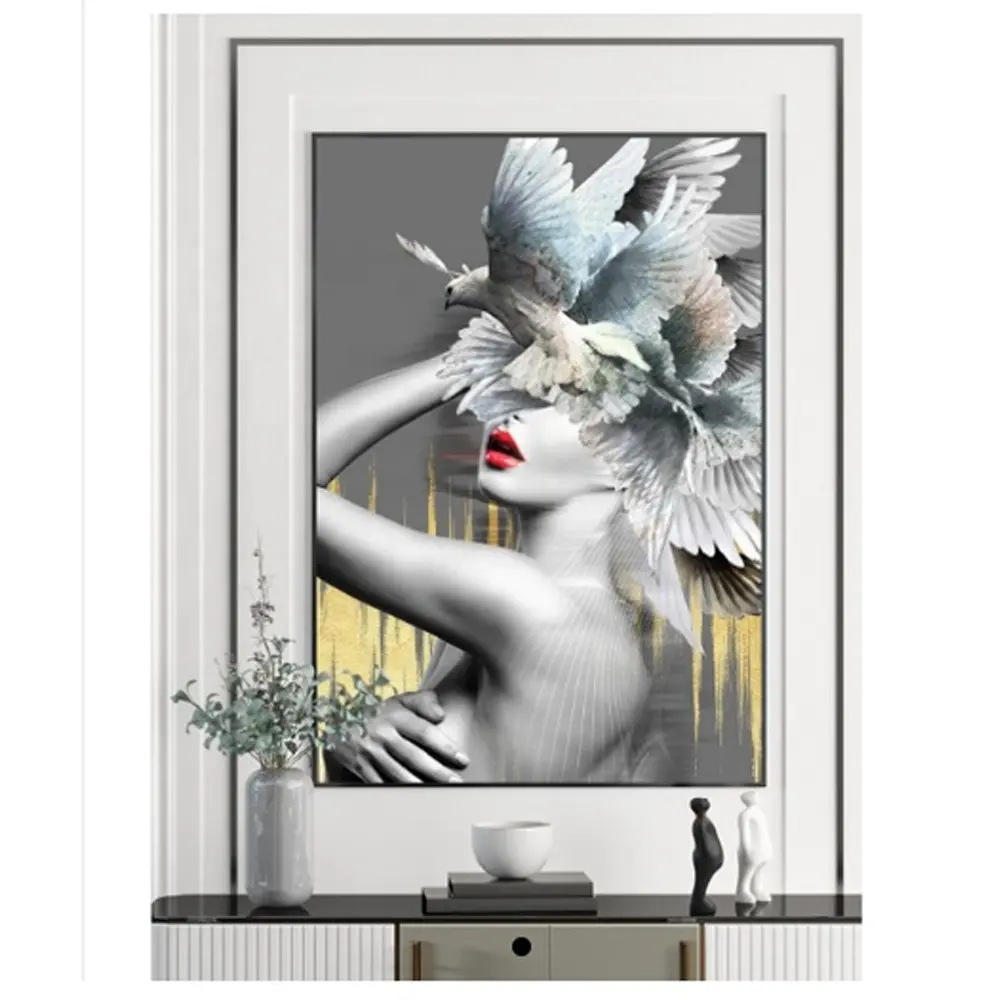 Vertical disassembly portrait nordic aluminum frame wall art painting diamonds wall painting black women light nude painting