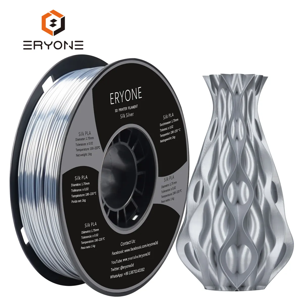Fabrika doğrudan satış 3D baskı uygulaması Pla Filament Eryone 3D yazıcı ipek Pla Filament toplu 1.75 1kg