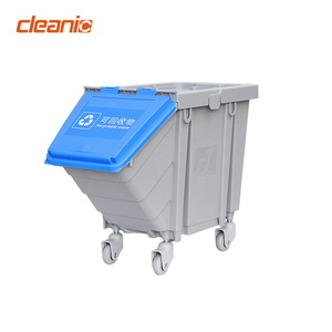 Cubo de reciclaje de plástico para oficina pequeño de 25 litros, cubo de basura de colores apilable con tapas, ruedas, estructura superior abierta para clasificación de residuos - Product Image 1