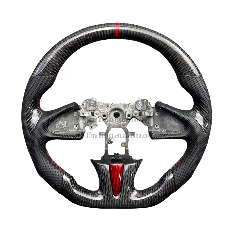 carbon fiber+perforated leather+red stitching