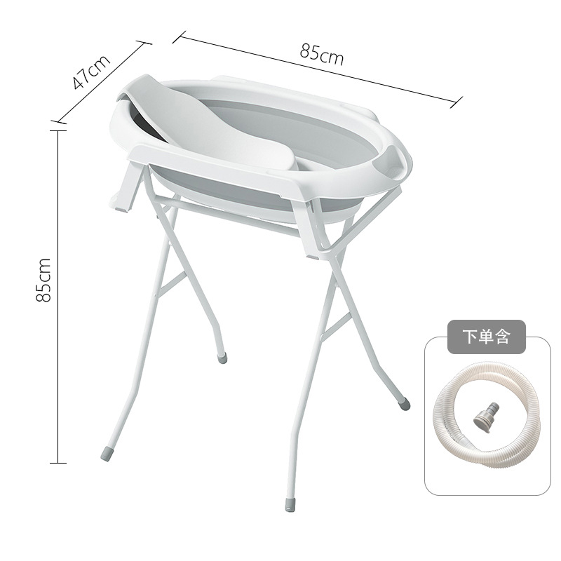 White stand + gray bath tub + white bath rack