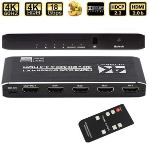 Conmutador HDMI 4K, 4 puertos, 4 en 1, Out HDMI2.0b, compatible con HDCP 2,2, con Control remoto, interruptor automático
