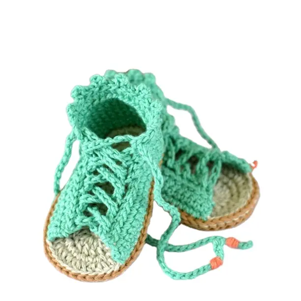 Zapatos de bebé de verano 2024, sandalias de gladiador de ganchillo, botines de algodón de punto suaves hechos a mano