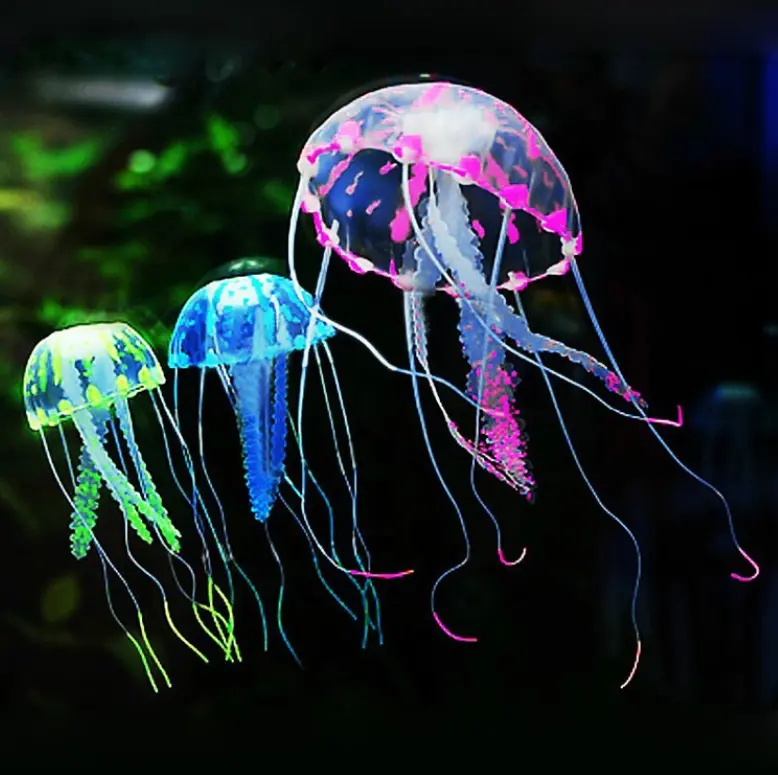 Toptan sıcak satış silikon akvaryum simülasyon parlayan floresan denizanası lamba bitki süs balık tankı süslemeleri