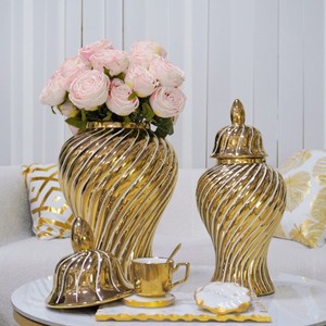 Factory Wholesale Luxury Gold Ceramic Ginger <strong>Jars</strong> for Home Decoration 2 Sizes