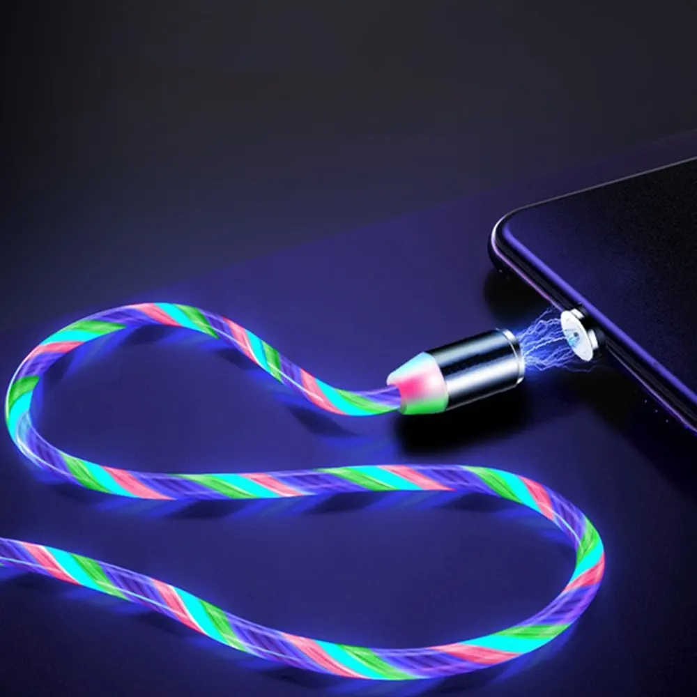Kabel Pengisi Daya Magnetik Led 1M, Lampu Mengalir Led 3 Dalam 1 Cepat Mikro Tipe C UNTUK Iphone