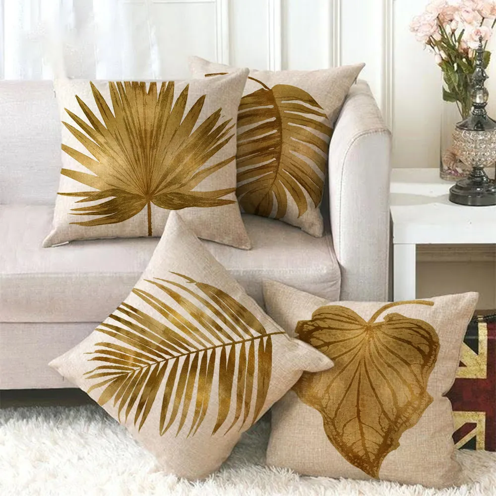 Amity amerikanischer Stil Gold Palmen Blatt Sofa Kissenbezug Kissenbezug Heimdekoration Vintage-Kissenbezug