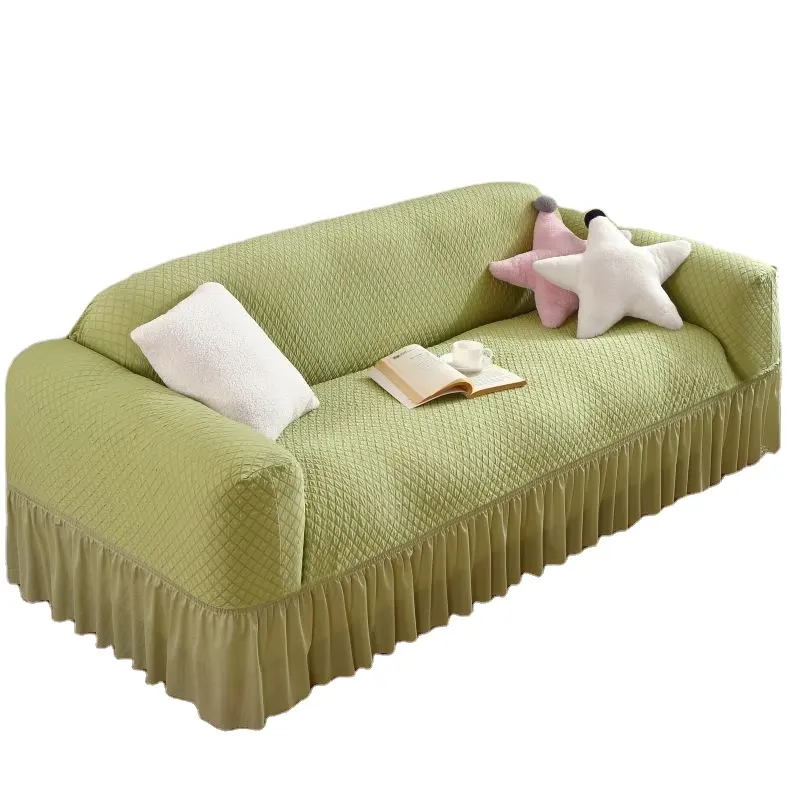 Casas de cama alta qualidade luxo malha jacquard seersucker 2 seaters slipcover com plissado saia sofá protetor