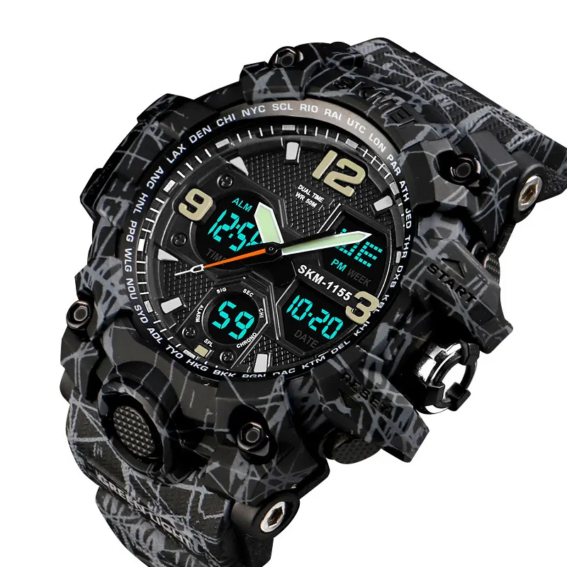 1155b 뜨거운 판매 야외 Shockproof 시계 남자 손목 방수 육군 녹색 디지털 Reloj 스포츠 시계