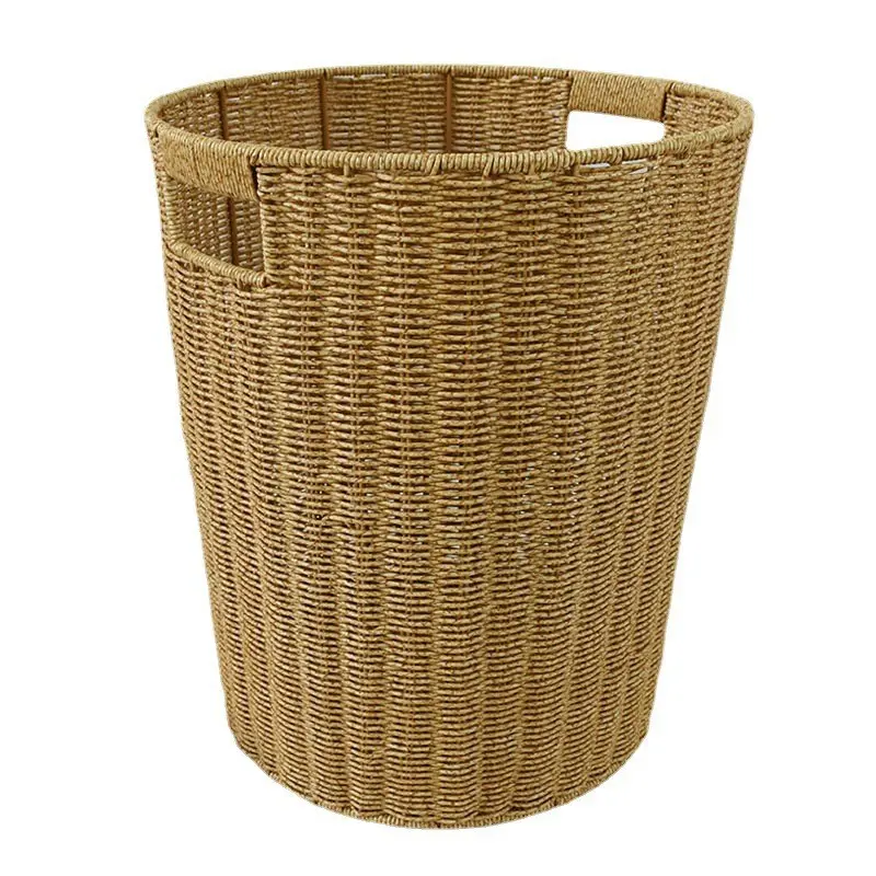 Handmade New Imitation Rattan Woven Storage Basket Double Handle Hotel Supplies Laundry Basket Home Bathroom Dirty Clothes