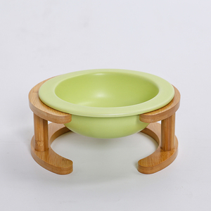 BESTCERA Atacado Pet Food Bowl Porcelana para Pet Alimentação LOGO personalizado Cerâmica Pet Bowl com suporte de bambu - Product Image 5