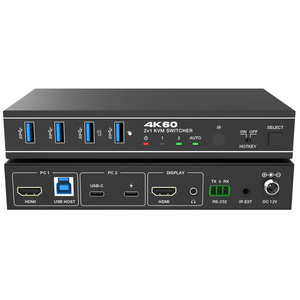 4K60 2x1 HDMI2.0 USB-C <strong>KVM</strong> Switcher with Usb <strong>3</strong> and Audio for Home Theatre System