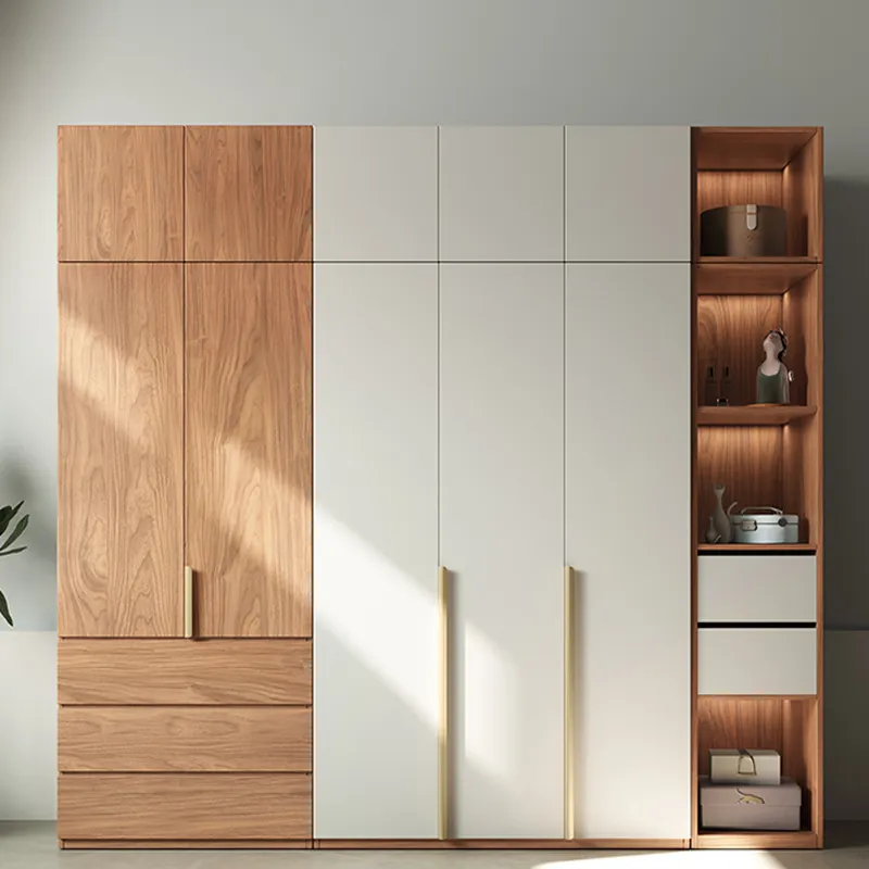 Système ouvert en mélamine Mdf moderne marron, armoires intérieures, meubles, ensembles blancs, échantillons en bois, chambre à coucher, armoire modulaire