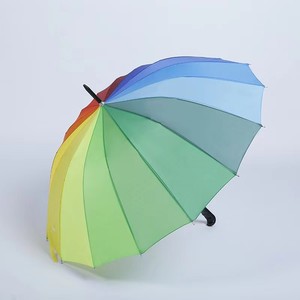 大号两用手动雨伞风雨彩虹色雨伞16棱长柄防风直筒伞 - Product Image 5