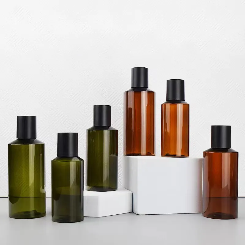 Stock pet100 ml, 150ml, 200ml, 280ml, ml rond Oblique épaule Toner huile essentielle bouteille de shampooing rechargeable