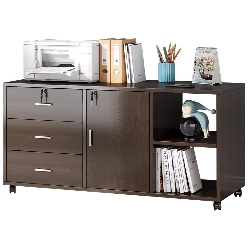 File Cabinet Under Desk Office Wooden Side with Lock Printer Drawer Storage Low C