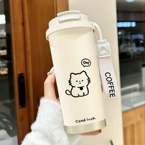 Bình giữ nhiệt bằng thép bình 500ml đồ uống kép hoạt hình Unisex dung tích lớn thể thao cầm tay đi học cho mèo buồn ngủ - Product Image 3