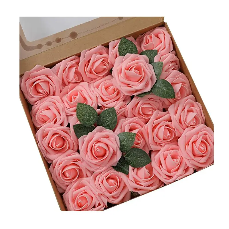Großhandel 25 pcs Floroom künstliche Blumen Real Looking Blush Foam Roses mit Stielen für DIY Hochzeit Seiden rosen Hochzeit