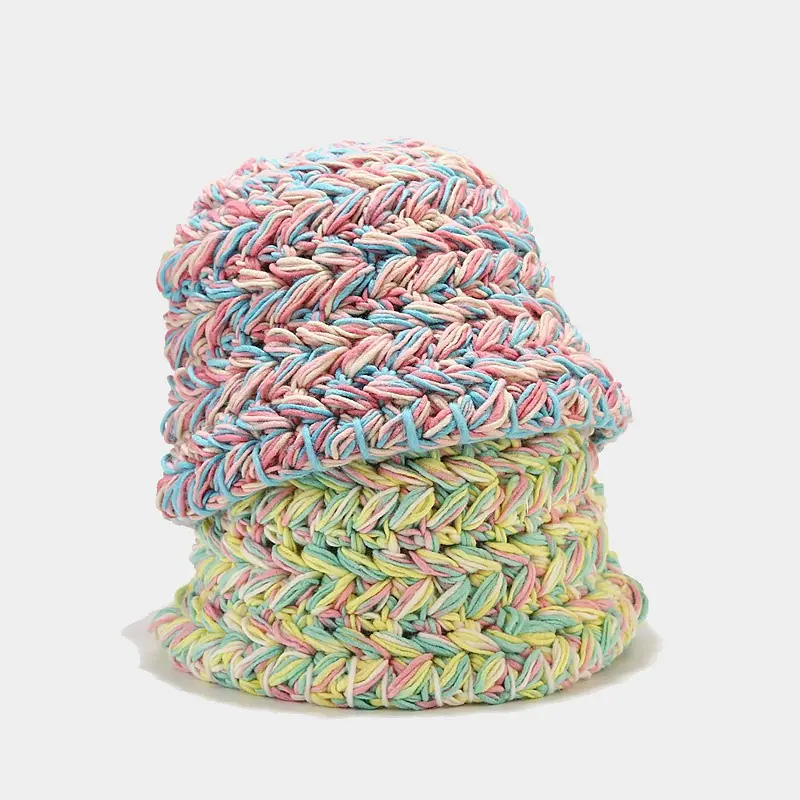 2022ใหม่มา4สีที่มีอยู่ขายส่งที่ทำด้วยมือถักหมวกฤดูหนาวถักมือหมวกถังแฮนด์เมดสำหรับขาย