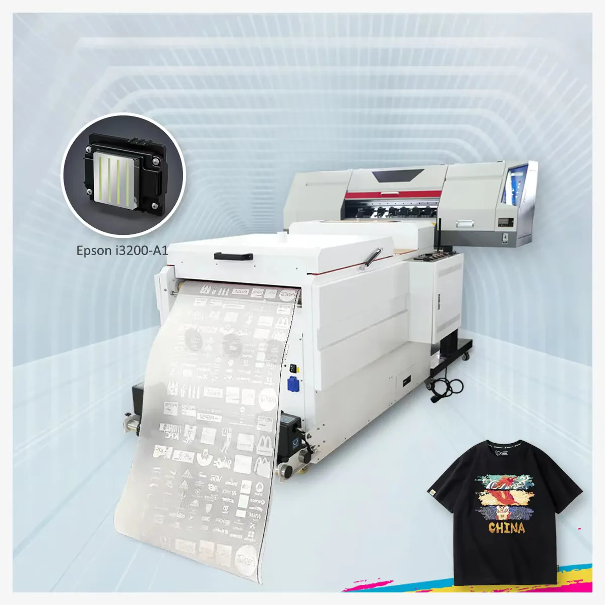 Imprimante Ocinkjet A1 70CM 60 CM DTF Impresora avec double tête d'impression I3200 pompe à encre blanche Circulation poudre secouant la Machine de four