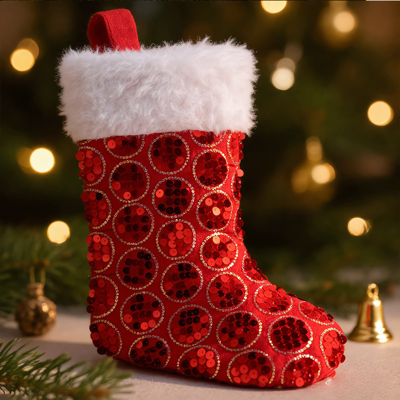 Bas de Noël rouge à paillettes