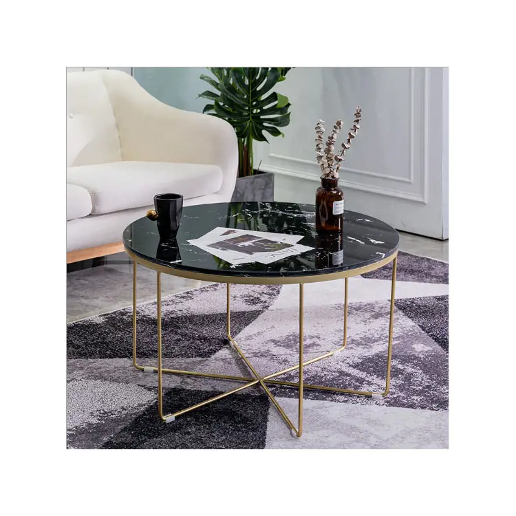 Lingge — table de thé en fer forgé, forme ronde en marbre, table basse en verre à vendre