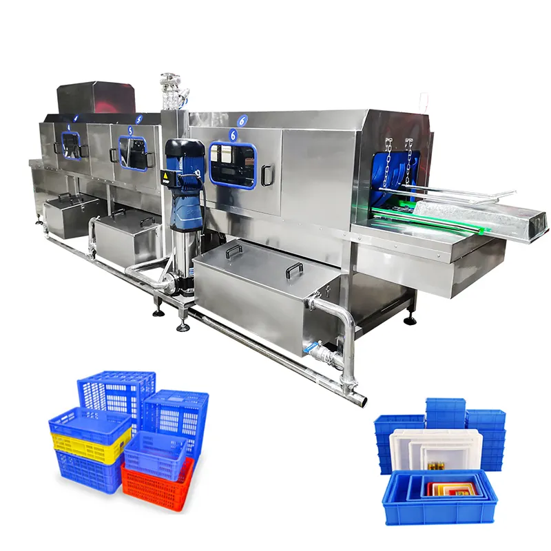 Automatic Industrial electric plastic pan pallet tray washer dryer plastic basket box crate washing machine