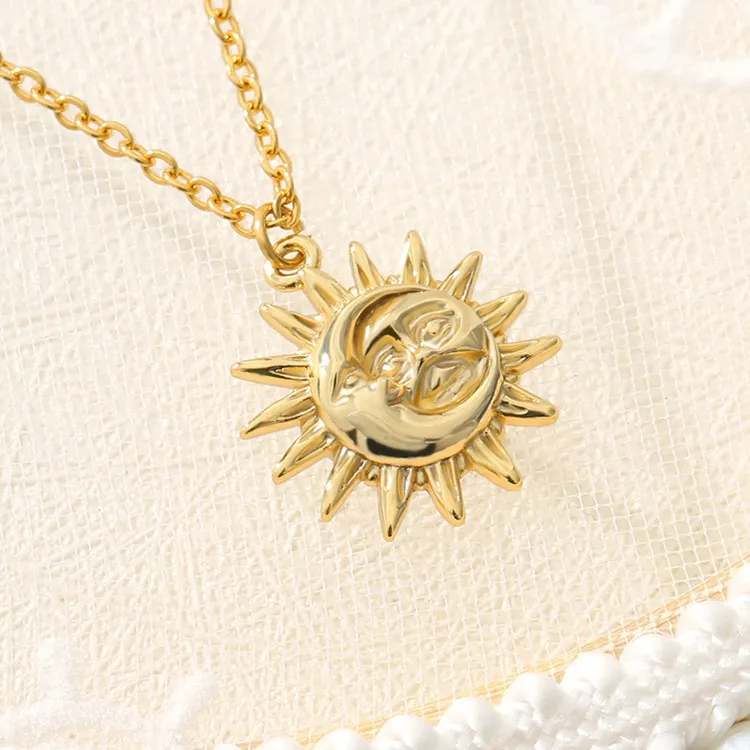 2024 ultimi gioielli di moda sole astratto in acciaio inox placcato oro collana pendente bella luna e sole gioielli per le donne