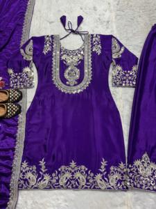 Parti giyim tamamen dikişli elbise takım elbise ile güzel dizisi kodlama çalışma üst pantolon Dupatta <span class=keywords><strong>Set</strong></span> zarif mor renk Chinon elbise - Product Image 4