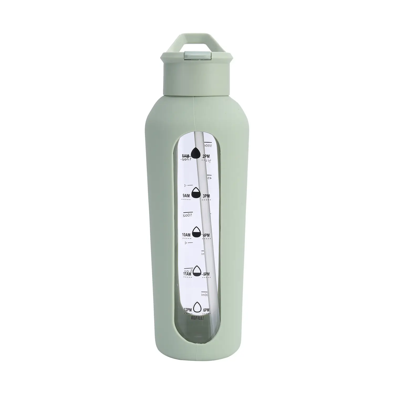 Fuguang di alta qualità segnata nel tempo bottiglia di acqua sportiva bottiglia di acqua di vetro con pennarello con paglia
